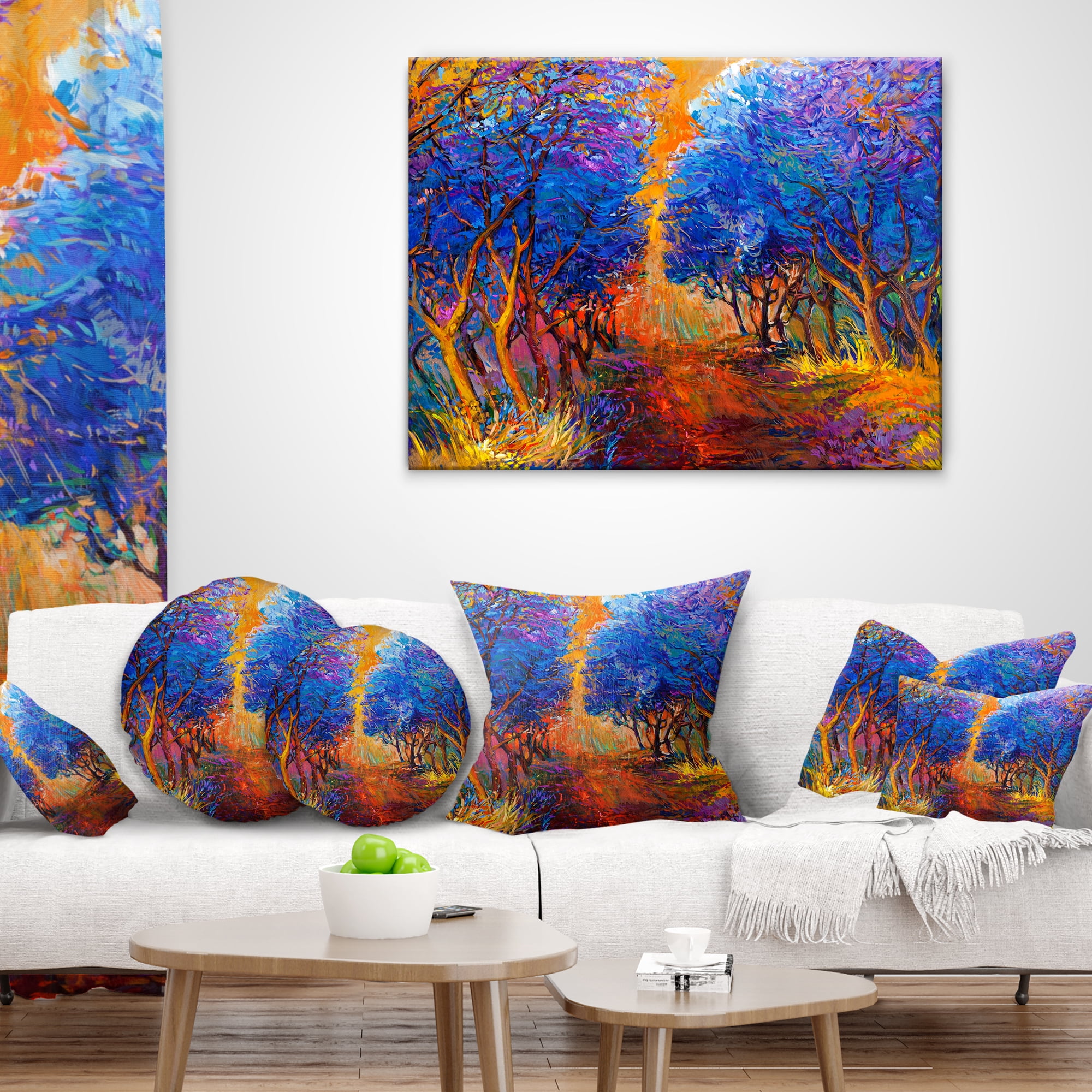 Designart Blue Autumn Forest - Landscape Printed Throw Pillow - 16x16