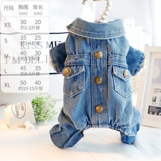 Dog Clothes Autumn Winter Four Legged Denim Pants Thickened Lapel Denim Coat Small and Medium-sized Pet Clothing ShopWise Round
