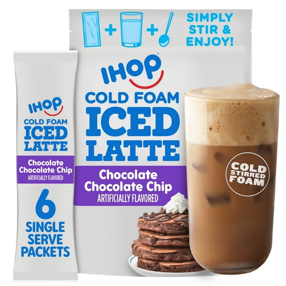 IHOP Chocolate Chocolate Chip Iced Latte with Cold Foam Instant Coffee Beverage Mix, 5.82 oz, 6 Packets