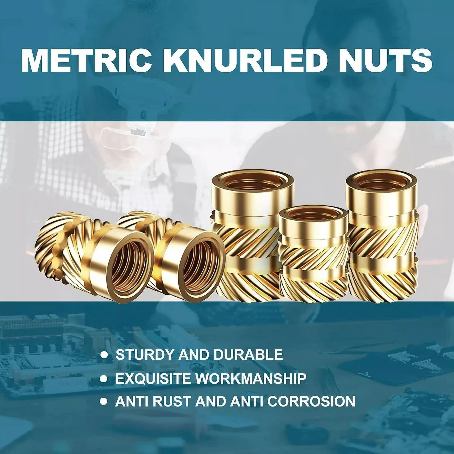 LUOLAX 300Pcs Thread Knurled Nuts M2 M3 M4 M5 M6 Brass Knurled Threaded Insert Nuts