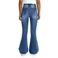 thumbnail image 4 of XIMIN Kid Girls Plus Size Bell Bottom Jeans Stretchy Boot Cut Trendy Denim Jeans Stretchy Skinny Destroyed Ripped Hole Frayed High Waisted Jeans, 4 of 6