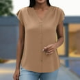 thumbnail image 2 of BXINGOHAI Womens Short Sleeve Shirts V Neck Collared Button Down Shirt Tops with Pockets Khaki XL, 2 of 6