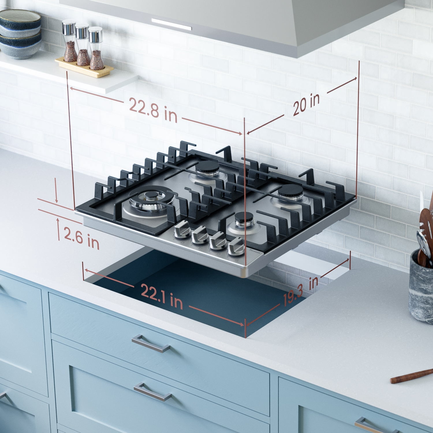 Rangaire RCG241S 24" Gas Cooktop - Stainless Steel, Sealed Burners, Cast Iron Grates, Die Cast Metal Burner Controls