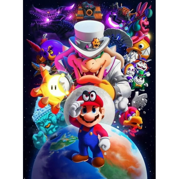 Mario Nintendo DIY 5D Diamond Digital Painting Kit Crystal Rhinestone Embroidery Cross-stitch artwork Crafts Canvas wall decoration Birthday gift 12 X 16 inches