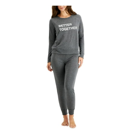 

FAMILY PJs Sets Gray Elastic Band Graphic Long Sleeve Crew Neck T-Shirt Cuffed Everyday Size L