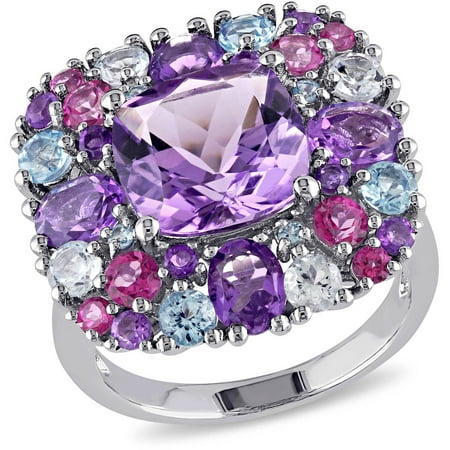 Tangelo 6-7/8 Carat T.G.W. Multi-Gemstones and Diamond-Accent Sterling Silver Cocktail Ring