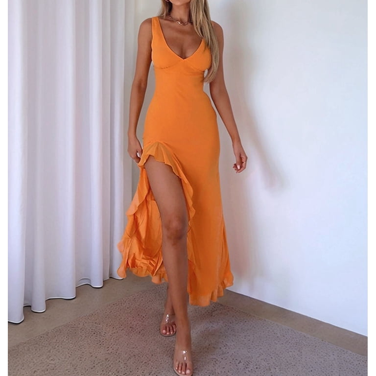 orange dress xs Buy Friends Like These Orange/Ombre Satin Ruched Short Sleeve Midi Dress  from Next USA