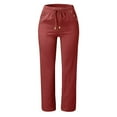 thumbnail image 2 of AWXNJUX Pants for Women Women Fashion Solid Color Cotton Flax Elastic Long Pants Beach Leisure Trousers Womens Pants Womens Pants Beach Pants for Women (Wine Red,XL), 2 of 4