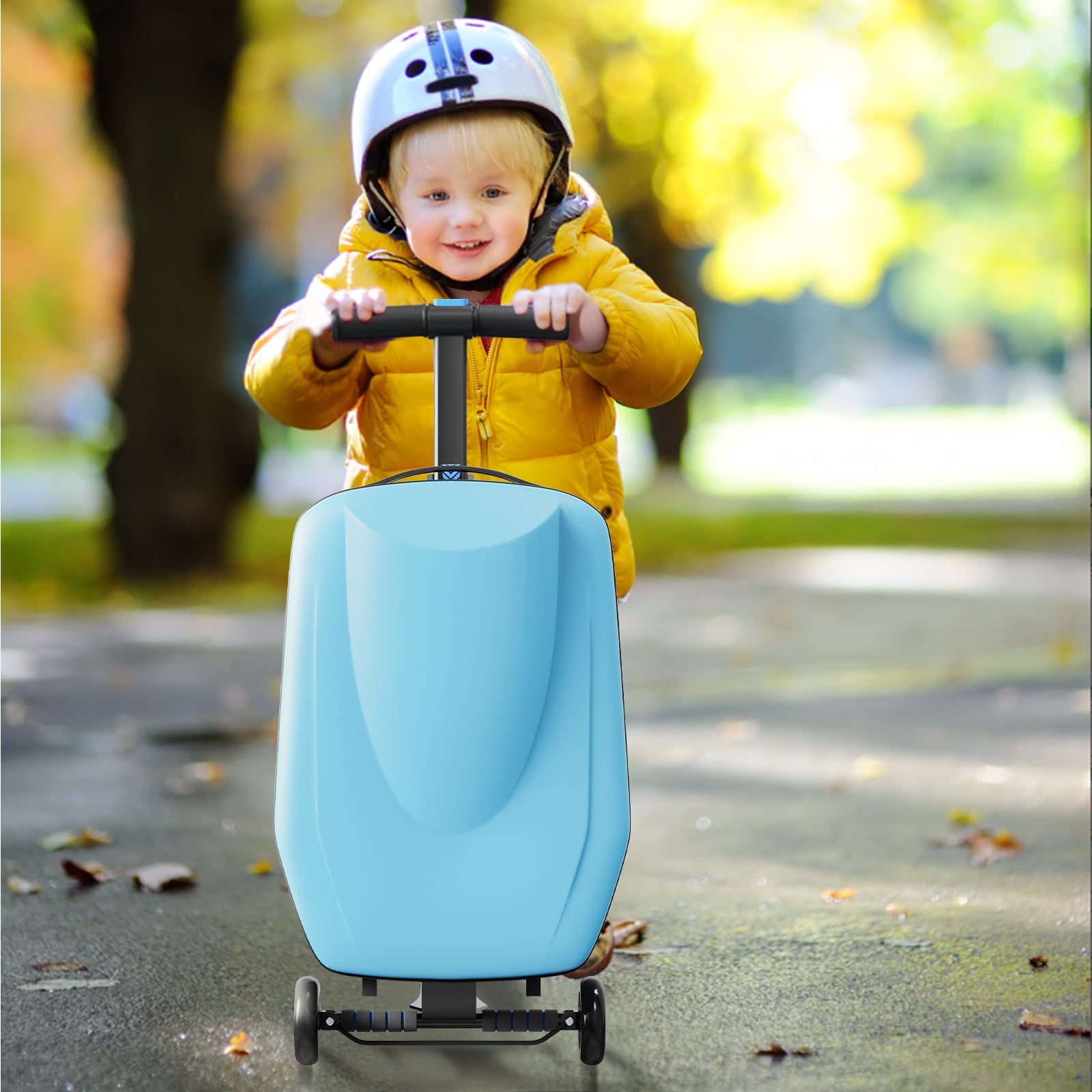 TABU Scooter Luggage for Kids & Adults, Carry on Luggage with Wheels for Kids Ages 6-15,Blue