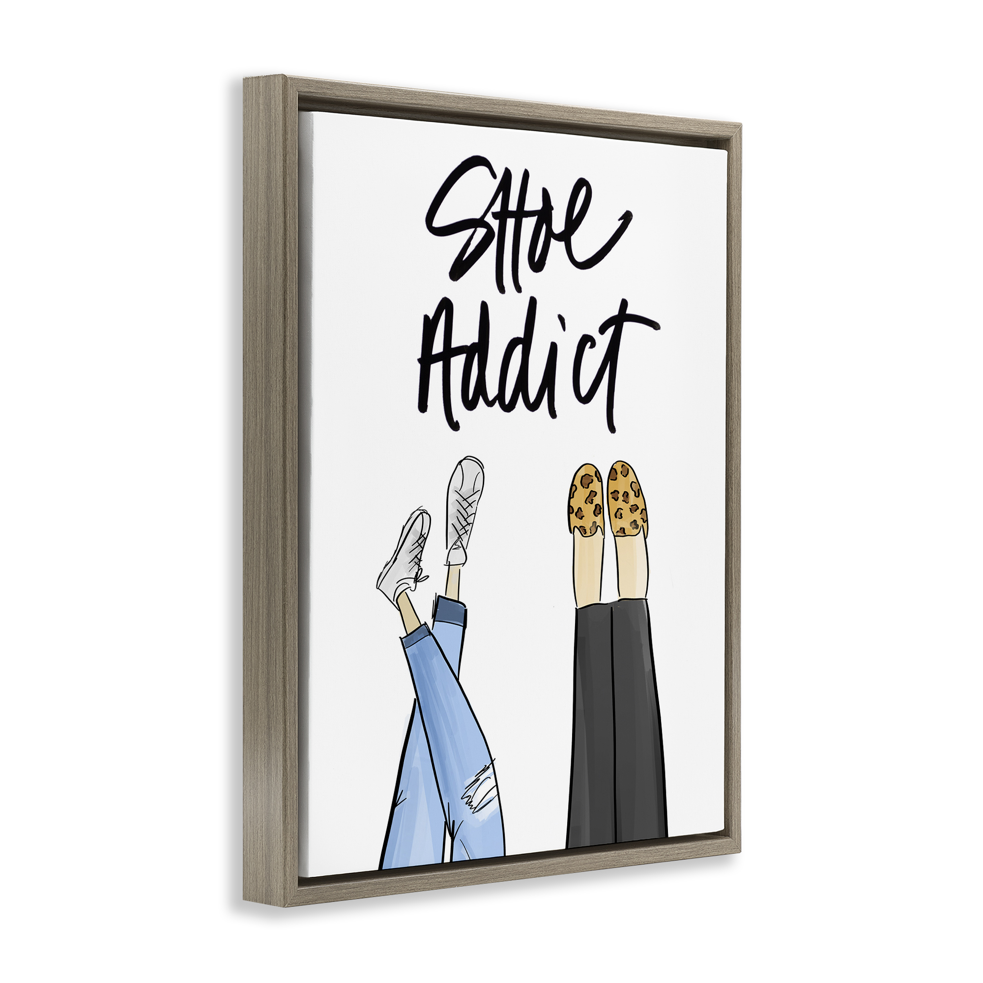 Stupell Industries Shoe Addict Phrase Beauty & Fashion Painting Brown Floater Framed Art Print Wall Art, 17 x 21