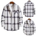 thumbnail image 5 of GaThRRgYP Men's T Shirts Plain Clearance,Men's Casual Plaid Long Sleeve Loose Pocket Button Lapel Collar Shirt Jacket, 5 of 9