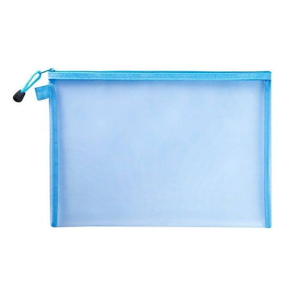 Zhuge 3 bolsas de maquillaje A5, bolsa de papel de prueba, bolsa de malla, soporte para archivos, bolsa de archivo con cremallera, material de oficina, 9,25 x 7,1 pulgadas, azul