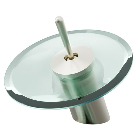 Novatto GF-002BN-C Refresh Single Lever Waterfall Lav Faucet, PVD Brushed Nickel/ Clear Glass