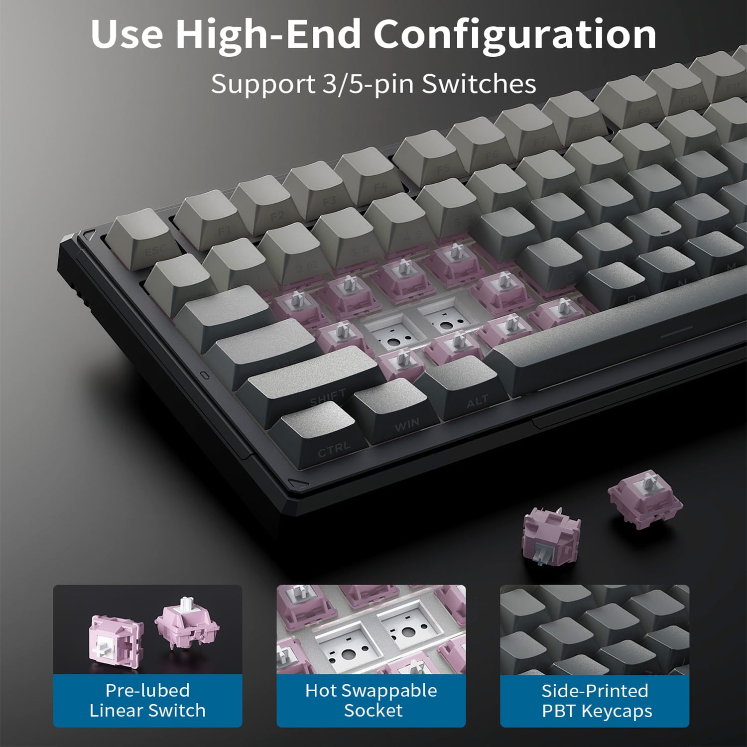 ONIKUMA G83 Backlit Keys 75% Layout Tri-Mode Bluetooth 5.0/2.4GHz/USB-C Gaming Keyboard with User Manual, Black
