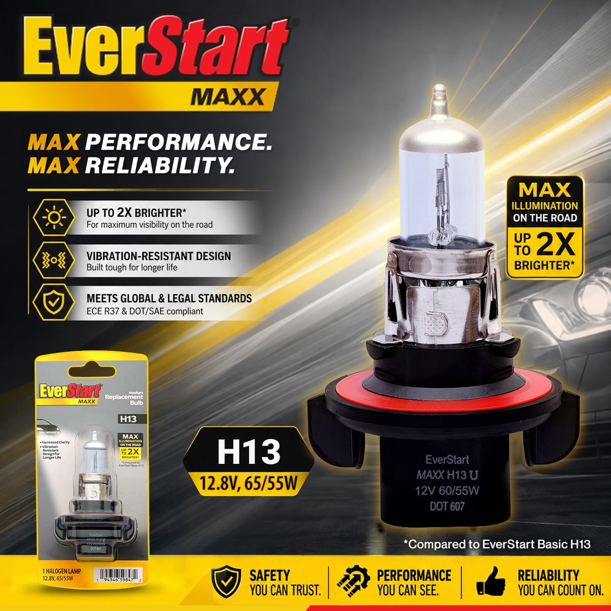 EverStart Maxx H13 Halogen Headlight Bulb, 1 Pack, Compatible with Multiple Cars