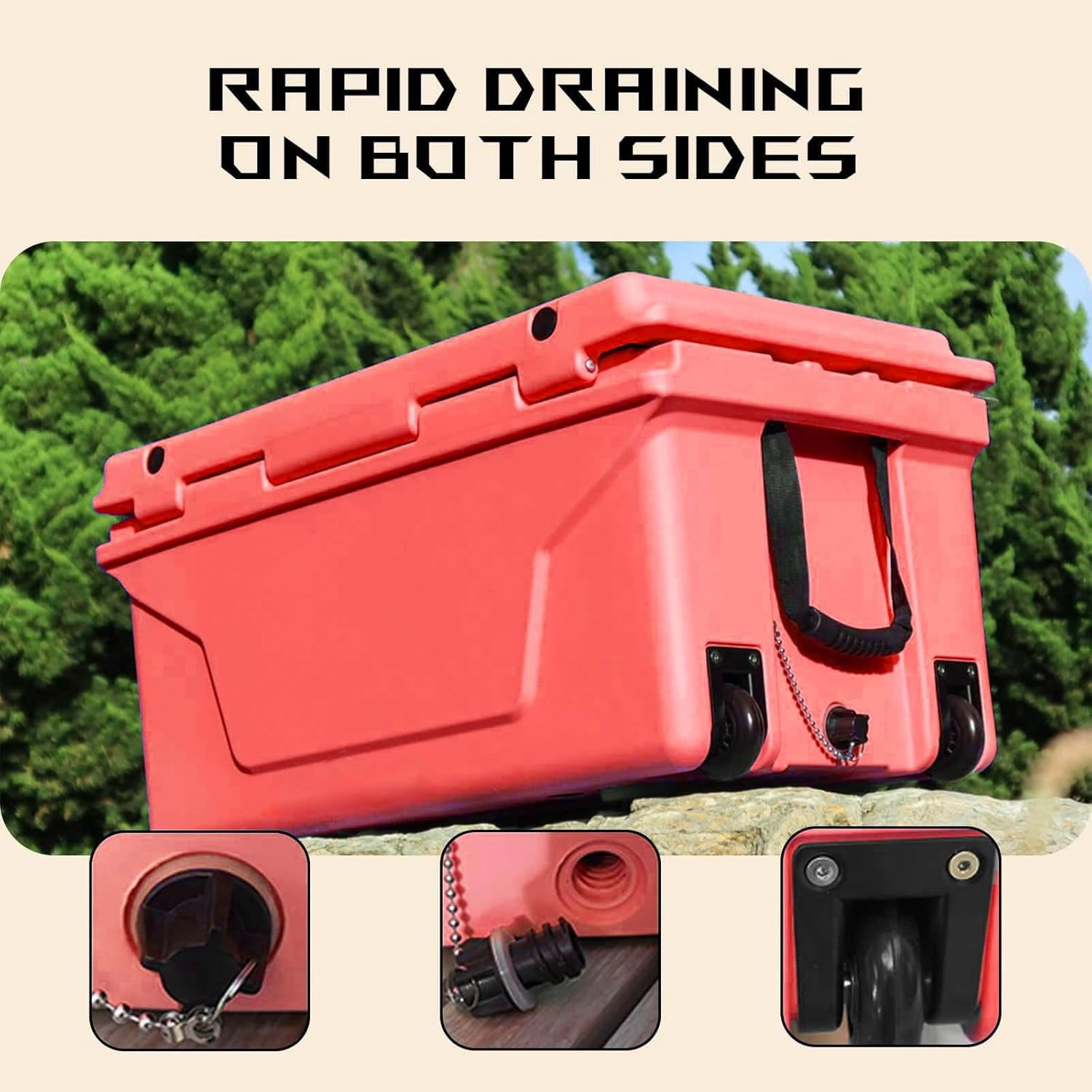 65QT Portable Cooler with Wheels, Outdoor Ice Chest Box for Fishing Party Beach Drink Beverage Camping Picnic Boat Barbecue