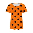 thumbnail image 5 of T Shirts for Women Casual Polka Dot Printed Short Sleeve Round Neck Pleated Going Out Tunic Tops Ladies Comfort Loose Basic Pullover Blouses Tees, 5 of 5