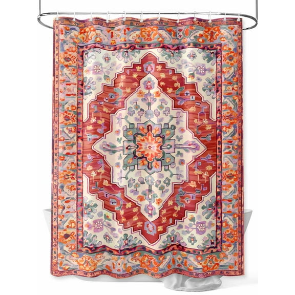 Boanket Polyester Fabric Orange Red Boho Shower Curtain, Vintage Flower Tribal Distressed Printed Waterproof Bathtub Curtain Bathroom Decor Set with Hooks 36 x 78 Inches,