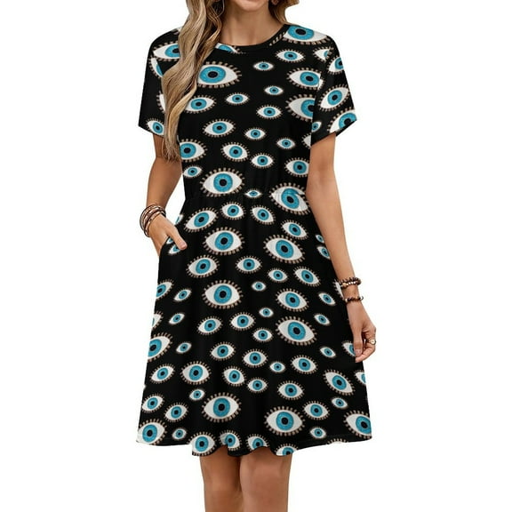 Evil Eye Dress Fashion Beach Short Sleeve Dresses Female Party Printed Sundress