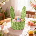 thumbnail image 7 of Basket with Handle Easter Bunny Rattan Woven Picnic Baskets with Rabbit Ear Straw Wicker Egg Candy Storage for Egg Party Supplies Gifts (Green), 7 of 7