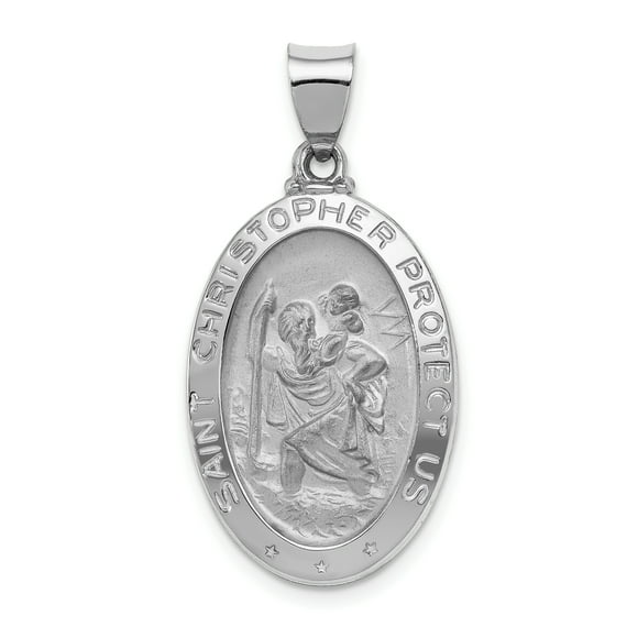 14k White Gold Saint Christopher Medal Necklace Pendant Charm Religious Patron St