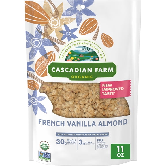 Cascadian Farm Organic Granola, French Vanilla Almond Cereal, Resealable Pouch, 11 oz
