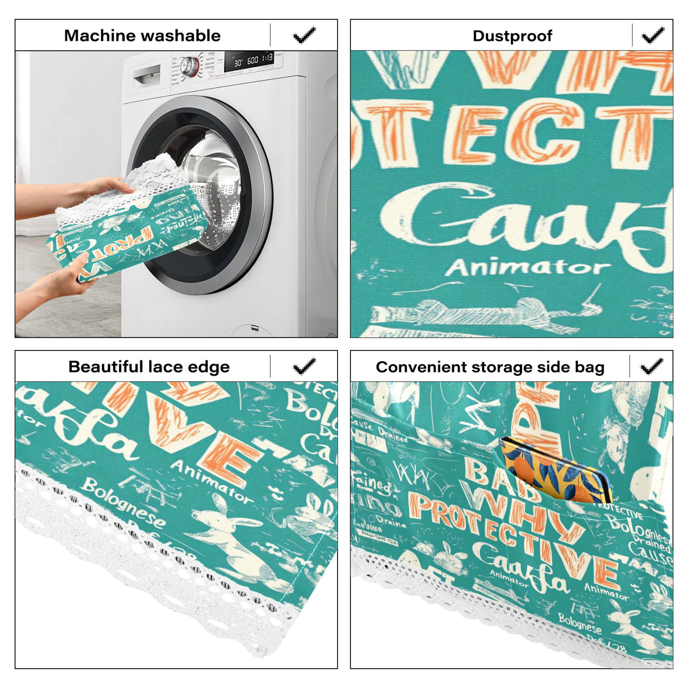 Bab Why ProtectiveWasher and Dryer Covers Dust-Proof and Oil Resistant Fridge Cover with 4 Storage Pockets Washing Machine Top Cover for Laundry Kitchen Home 51.2 x 22 In
