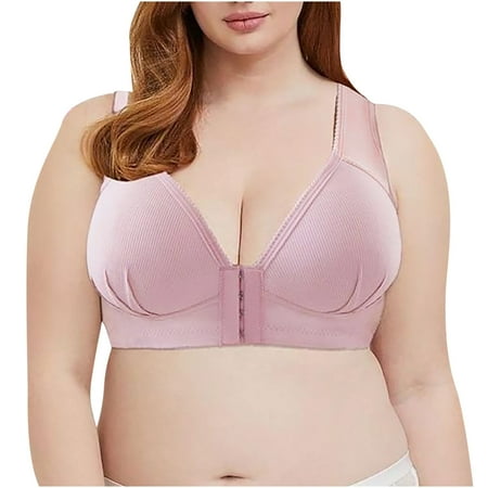 zuwimk Bras For Women Women s Push Up Bra Front Closure Bras Lace Padded Underwire Plunge Floral Pink 4XL