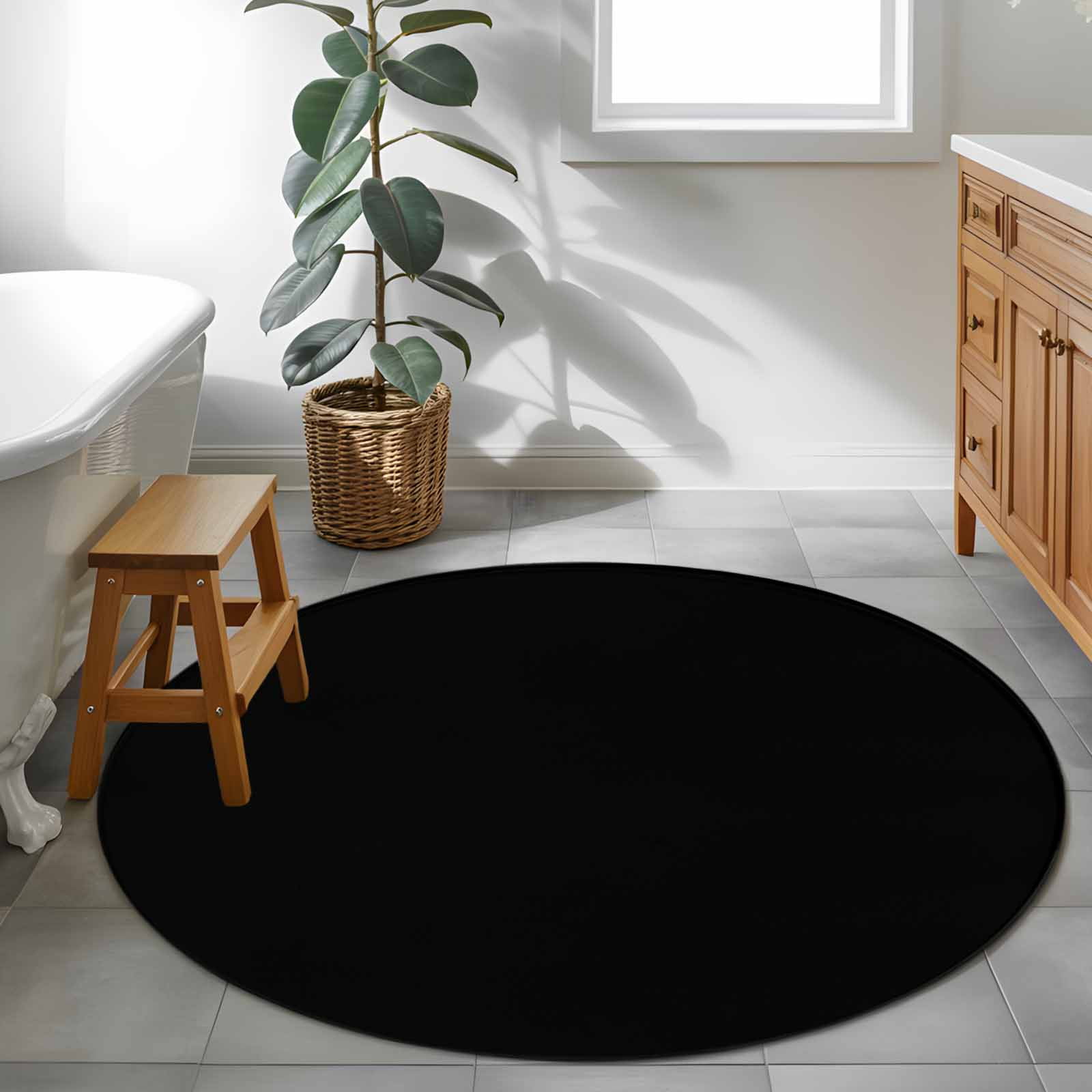 Black 3.3ft Round Rug, Farmhouse Solid Black Color Modern Art Non-Skid Rubber Backing Large Area Rugs - Living Room Bedroom Home Office, Indoor Floor Mat Carpets Washable Rug