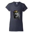 thumbnail image 2 of Wild Bobby, King Lion with Gold Crown Art, Animal Lover, Women Standard V-Neck Tee, Navy, Large, 2 of 4