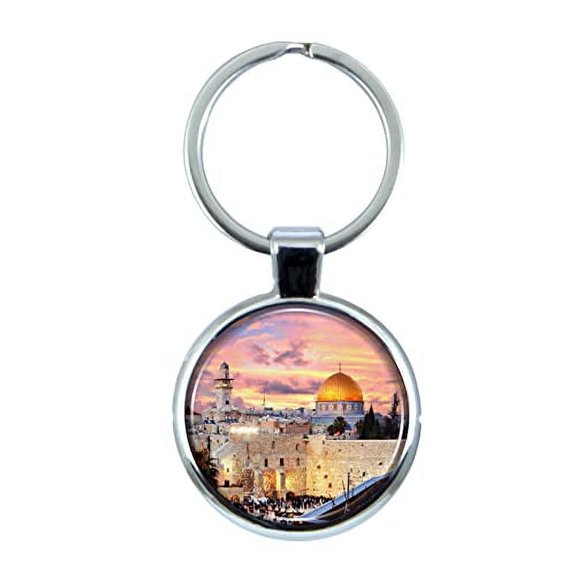 Jerusalem Israel Keychain with Epoxy Dome and Metal Keyring