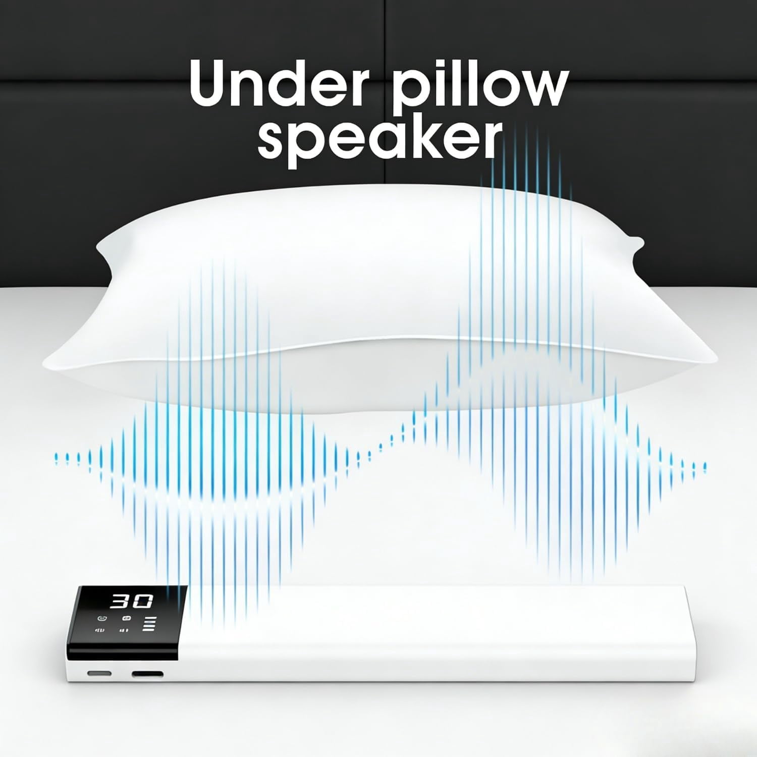 Under Pillow Speakers for Sleeping Bluetooth, Bone Conduction Technology, 3D White Noise Generator, TF Card MP3 Player 30/60/90min Timed Shutdown (White)