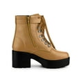 thumbnail image 3 of BLISSFUL STEP Women's Boots Zip Block Heel Platform Ankle Combat Boots Brown 7, 3 of 7