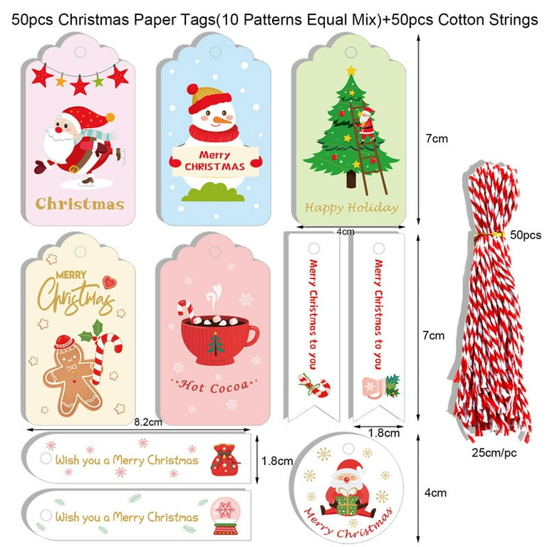50 Pieces Christmas Kraft Paper Gift Tags，Christmas Present Tags