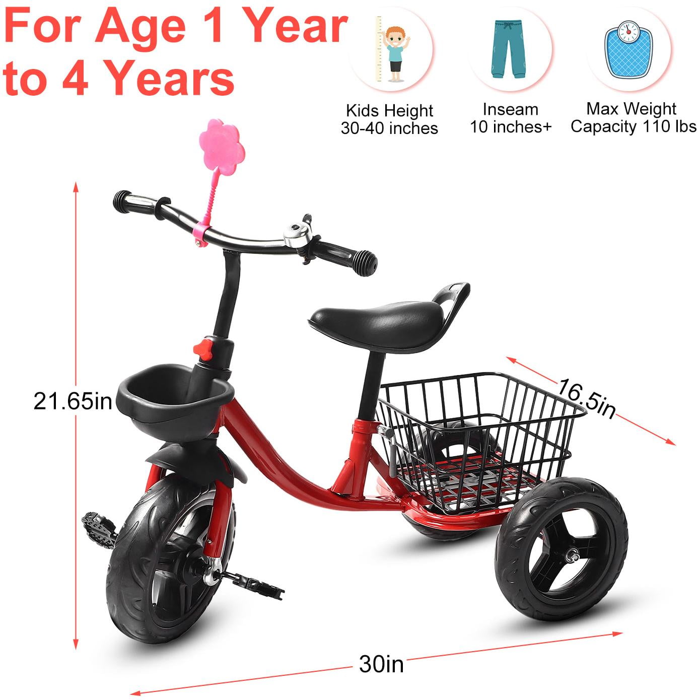 Eotvia Toddler Tricycle 3 Wheel Bike for 1 4 Years Old Balance Training Indoor Outdoor Riding Toy with Bell Streamer Walmart