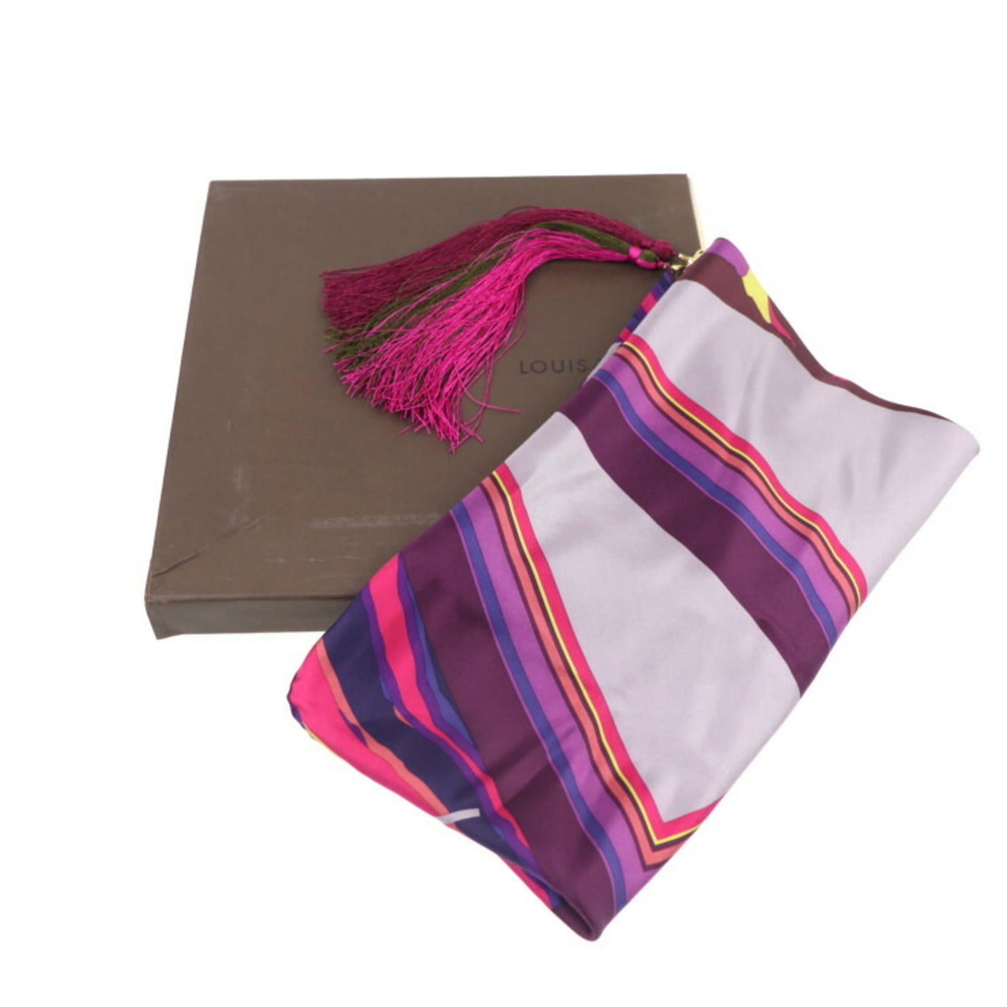 Authenticated Used LOUIS VUITTON Louis Vuitton fringed scarf silk purple  multicolor 400505 apparel accessories 