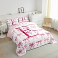 thumbnail image 3 of jejeloiu Chic Bow Ribbon Queen Comforter Set,Girls Pink Bowknot Bedding Sets,First Letter E Bedding Comforter Set For Girls,Super Cozy Room Decor Reversible,3pcs, 3 of 8