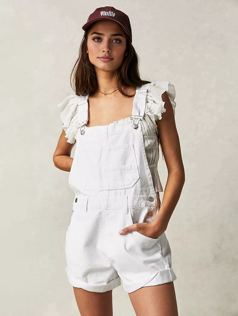Salopette Courte En Jean Pour Femme - Élégante Combishort Denim Avec Bretelles Réglables - Idéal Été
