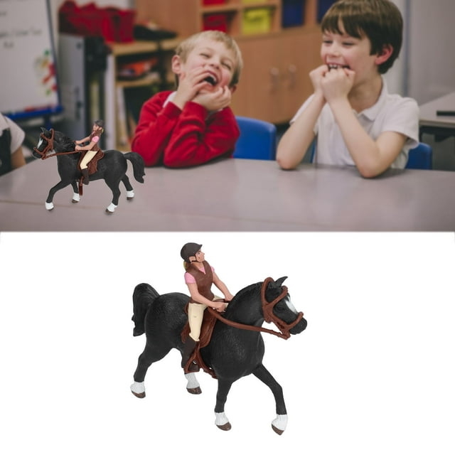 Horse Rodeo Figurine, Firm Sturdy Birthday Gift Horse Rider Model Cute Delicate Portable Toy for Party for Home Travel for Children Kid Pink Horseman