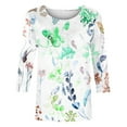 thumbnail image 5 of AOOCHASLIY Women's 2024 Women New T-shirt Mid-length 3/4 Sleeves Blouse Round Neck Casual Floral Printing Tops, 5 of 5