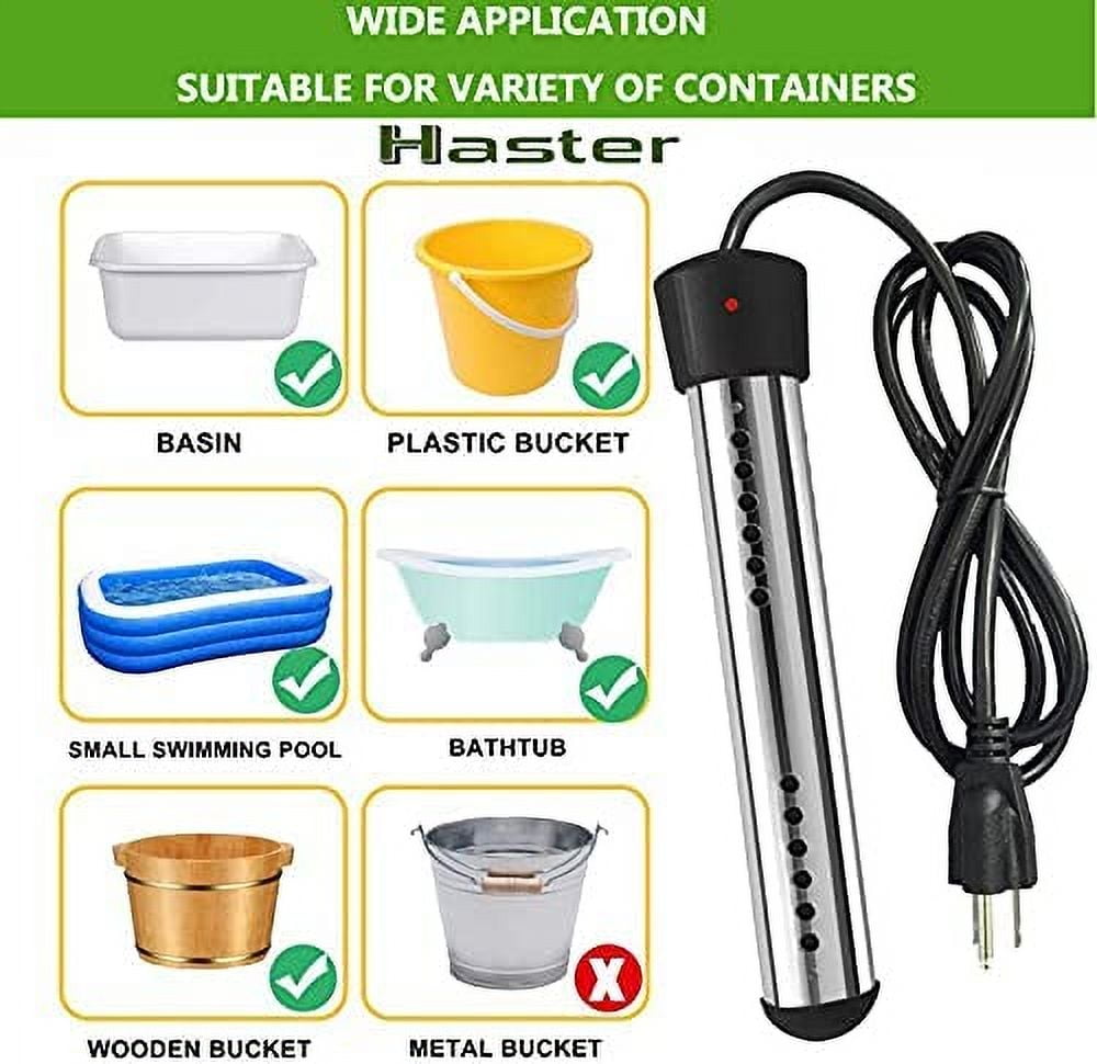 Portable Pool Immersion water Heater for Inflatable Pool Bathtub,Bucket Heater with 304 SS Guard,Electric Submersible Water Heater with LCD Thermometer,Heat 5 Gallon Water in Minutes In&Out