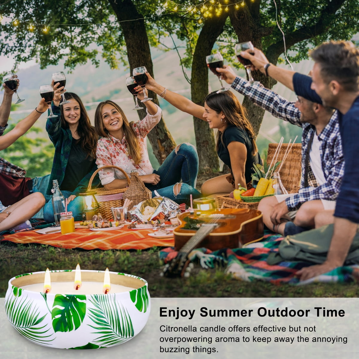 Giphtpoeet Citronella Candles Outdoor 240H Burning Time 3 Wicks Natural Soy Wax Jar Candles 3 Pack Summer