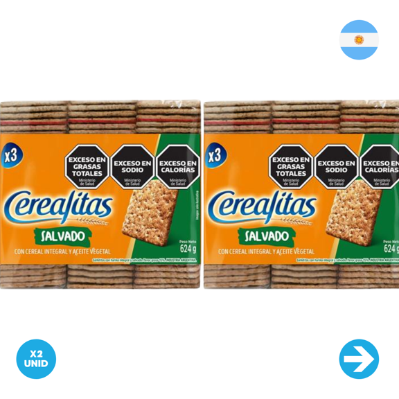 Galletitas De Salvado CEREALITAS 624g x2 Unid