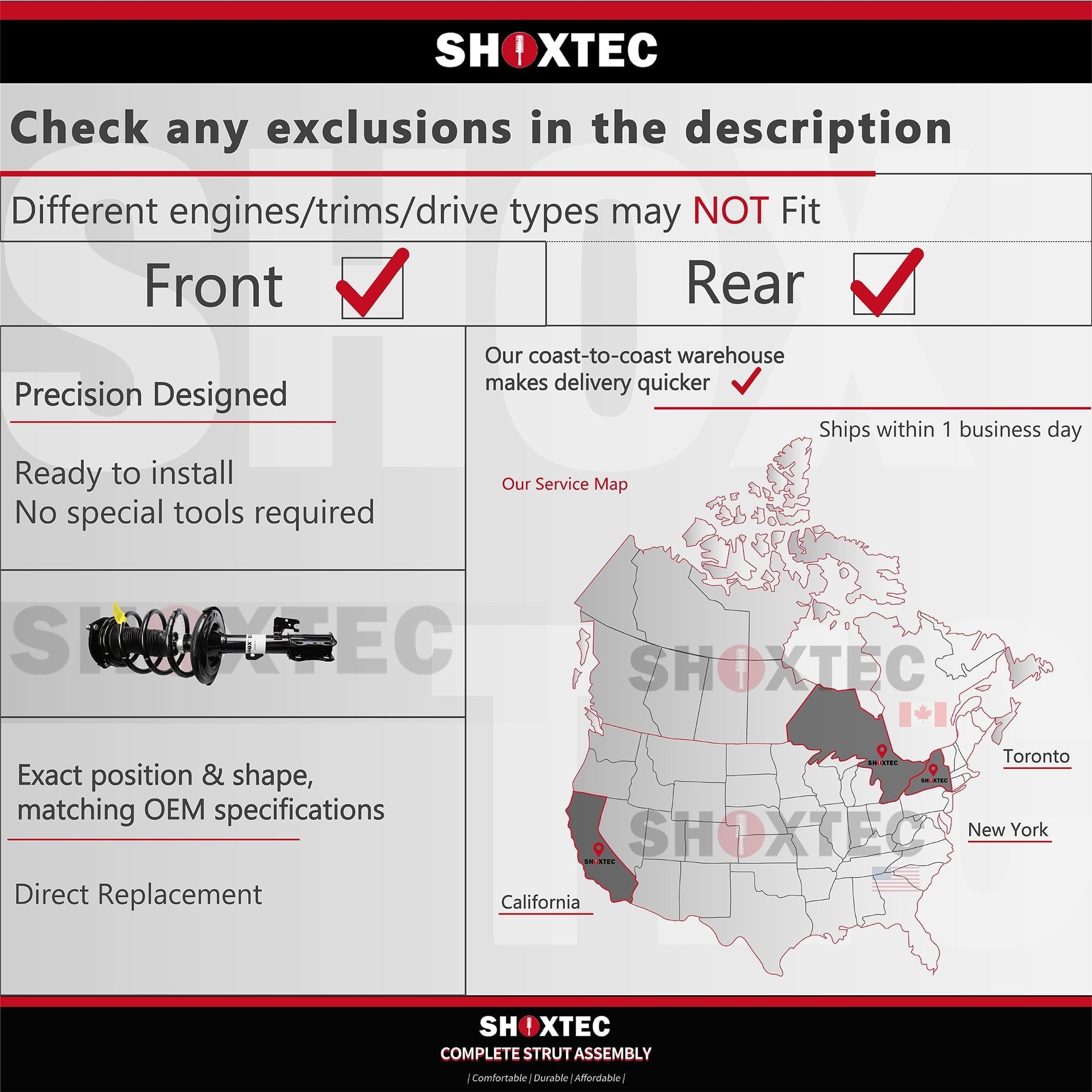 Shoxtec Full Set Shock Absorbers Replacement for 2008-2010 Honda