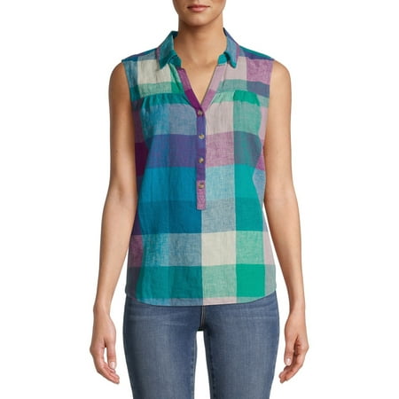 Time and Tru Women's Sleeveless Henley Popover Top