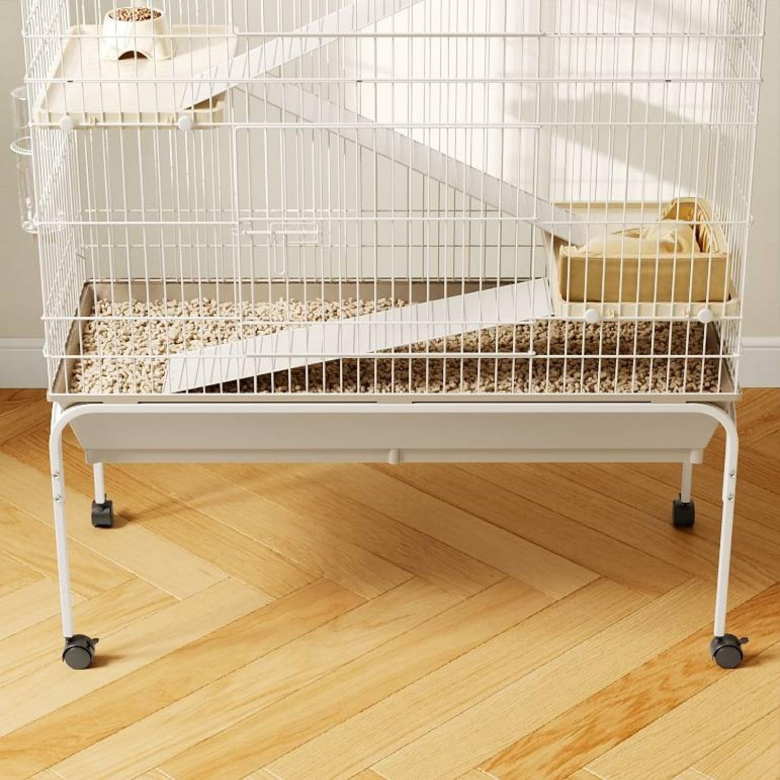 TEQIN 3 Tiers Small Animal Critter Cage,55" h Ferret Cage  with 3 Removable Ramps,Food Bowl, Water Bottle, Metal Small Animal Cages on Wheels for Chinchillas, Guinea Pigs, Rabbit, Sugar