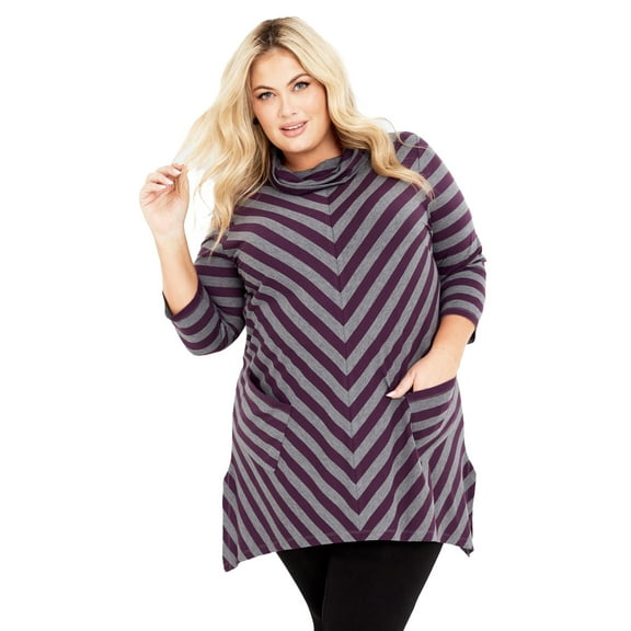 Avenue Women's Plus Size Emily Panel Stripe Tunic