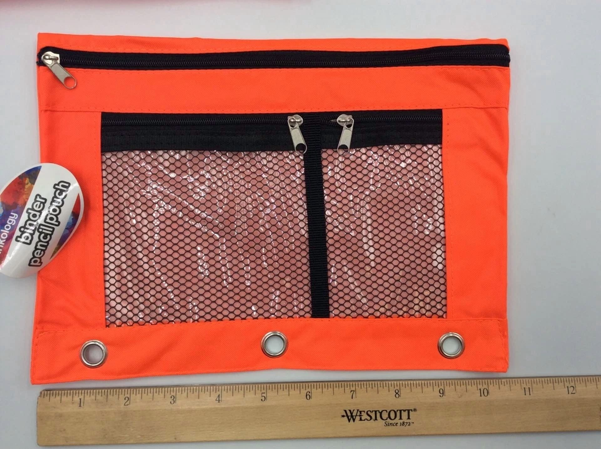 Inkology Pencil Binder Pouch For 3 Ring Binder W/ Zipper & Clear Window, 3/Pack