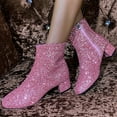 thumbnail image 7 of XIMIN Women Glitter Sparkly Booties Chunky Heels Ankle Boot with Side Zipper Low Heel Casual Block Heeled Short Boots Non Slip Wedding Dress Boots, 7 of 7