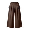 thumbnail image 4 of CQONEPT Wide Leg Pant for Womens Elastic Waist Elastic Waist Crop Pants Casual Flowy Loose Fit Trousers with Pocket Brown XL, 4 of 6